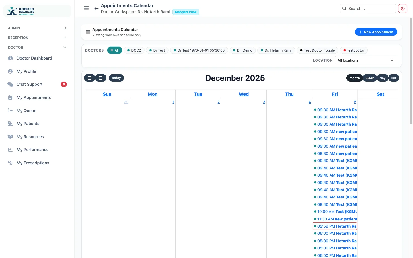 Multi-Doctor Appointment Calendar